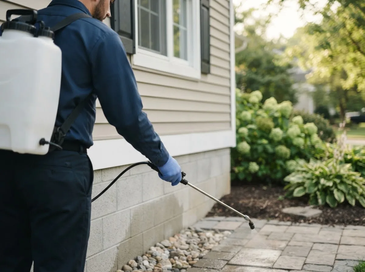 Pest control technician inspecting a home in Elfin Cove, AK